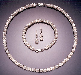 "Kelly" necklace and "Sandra" bracelet, "Sarah" earrings classic pearl set