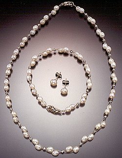 "Tara" necklace, "Kim" bracelet, "Brooke" earrings classic pearl set